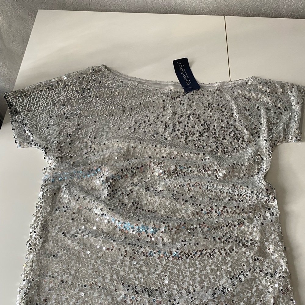Anna Kaci Silver Sequin Off the Shoulder Sequin Top - Size XL